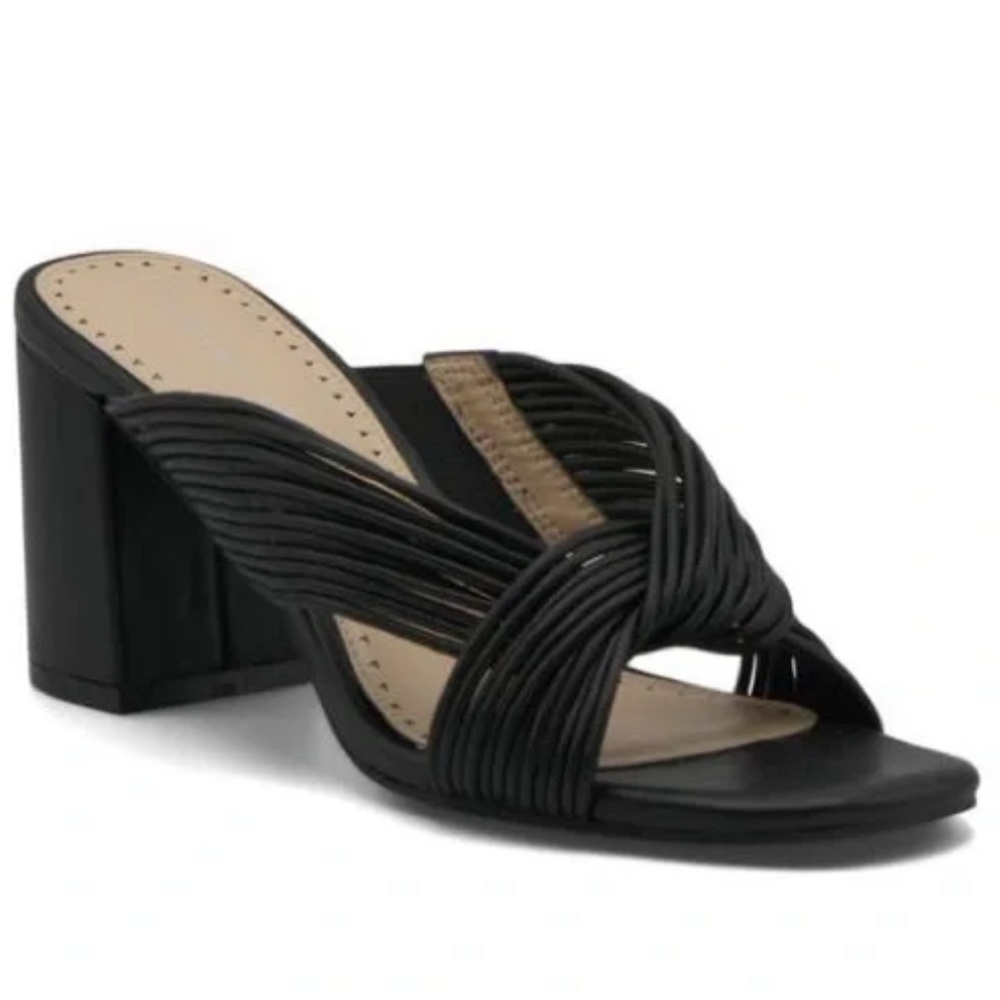 Adrienne Vittadini Annalee‎ Block Heel Sandals Black Size 7.5 NEW